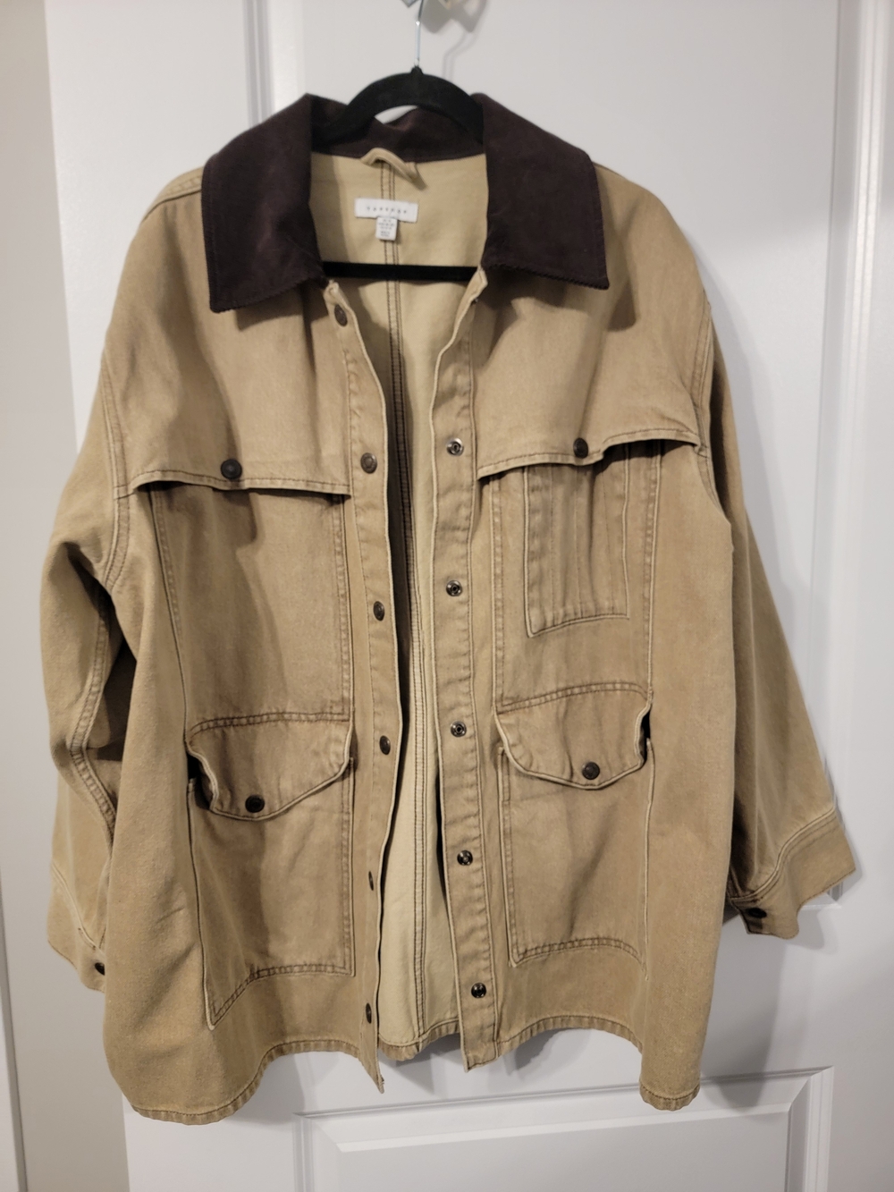 Topshop Tan Barn Jacket with Dark Brown Collar